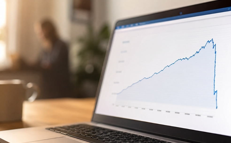 Gráfico de queda de tráfego orgânico em tela de notebook, sinal de quando fazer auditoria SEO